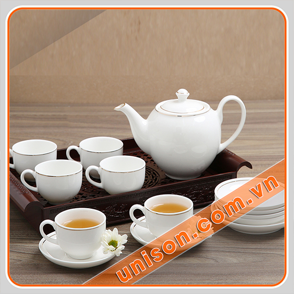bộ ấm trà sứ CK in logo doanh nghiệp