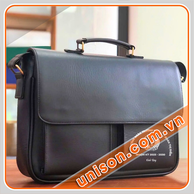 Cặp da in logo đa năng công sở