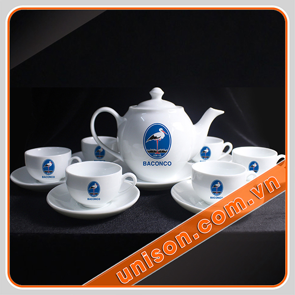bộ ấm trà bát tràng in logo doanh nghiệp
