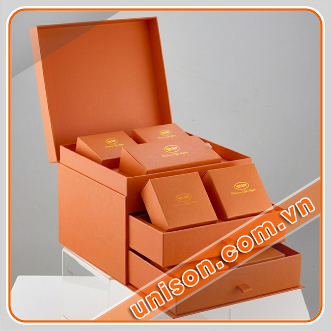Mẫu hộp giấy 3 tầng ngăn kéo in logo sắc nét