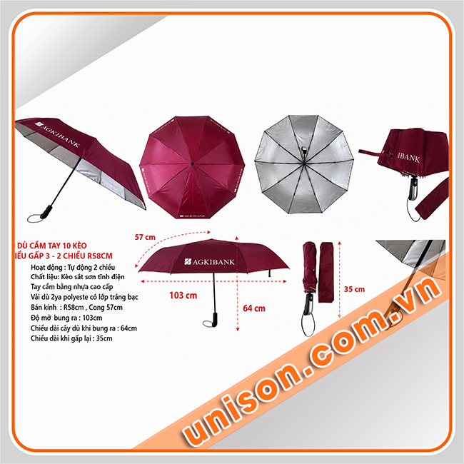 Ô dù cầm tay gấp 3 tự dộng 2 chiều 10 nan