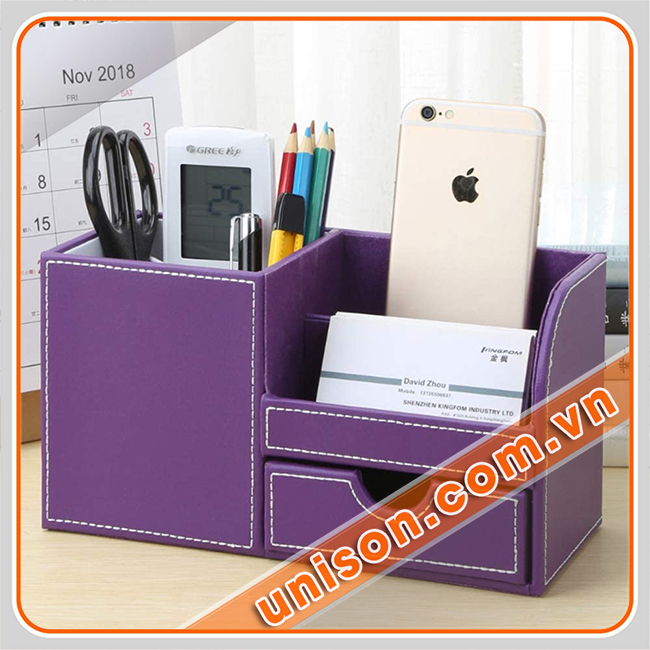 Hộp bút để bàn đa năng bọc da (ống cắm viết đa năng bọc da)