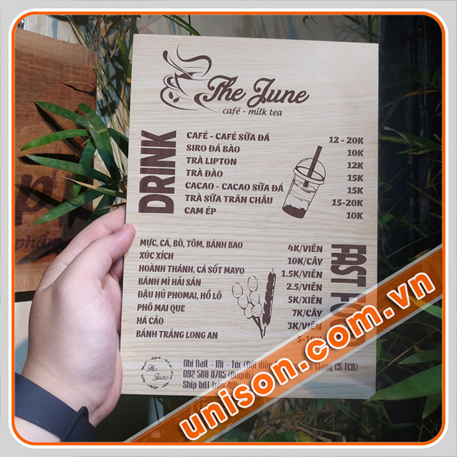 In menu thực đơn bìa gỗ giá rẻ, miễn phí thiết kế Uni-Son hình 1